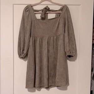 Pink Lilly Brown Suede Dress with Puff Sleeves